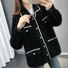 Kvinnors jackor koreanska mode imiterade ulljacka Kvinnor chic rutig enbröd kappa Kvinna Autumn Clasic Black White Outwear Office