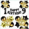 Party Decoration Black Gold 0 1 2 3 4 5 6 7 8 9 Crown Number Foil Balloons Kid Adts Birthday Decor Supplies Inflatable Kids To Bdebag Dh5Pa