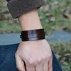 Wide Belt Leather Bangle Cuff Wide Button Adjustable Bracelet Wristand for Men Women Nightclub Fashion Jewelry