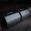 Pure black PU Leather Car Trunk Foldable Organizer Box Storage Bag Auto Trash Tool Bags Large Cargo Storages Stowing Tidying Interior Holders