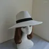 BERETS 202206-PANSHI-BRIM Drop Summer Paper Grass Classic British Lady Fedoras Cap Men Women Leisure Panama Jazz Hat