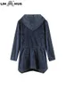 Women s Plus Size Outerwear Coats LIH HUA Denim Hooded Jacket Casual Fashion Long Sleeve Premium Stretch Knit 220922