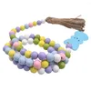 Party Supplies 3PCS Easter Wood Beads Colorful Wooden Wreath With Tassels DIY Custom Home Holiday Decorations Kids Toy Bracelet