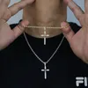 Uomini ghiacciati a ciondolo incrociato Pendente pavimentato 5A CZ Pieto in pietra Oro Colore in argento con catena di corda Hip Hop Gioielli all'ingrosso Prezzo di fabbrica