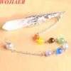 Natural Stones Pendulum Pendant for Dowsing Divination 7 Chakra Chain Hexagonal Point Silver-color Prism Reiki Pendule BO941