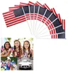 Party Decoration 100st American Flags Mini US Handheld Stick p￥ metall med runda 14 cm x 21 cm