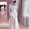 Стильное свадебное платье русалки с длинным рукавом кружевные аппликации с блестками для полов длины кружевные оборки элегантные свадебные платья плюс размер vestido de novia