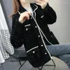 Damenjacken Korean Fashion Imitierte Wolljacke Frauen Chic Plaid Einreiher Mantel Weibliche Herbst Clasic Schwarz Weiß Outwear Büro