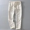 Herenbroeken 7409 Men Spring en herfstmodemerk Japanse stijl Vintage linnen vaste kleur rechte broek mannelijke casual witte broek broek 220922