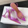 Amina Muaddi Sandals Top Luxury Designer Dress Shoes Bowknot Crystal Diamond Decoration Transparent PVC Wine Cup Heels