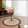 Tapis de table rond en coton et lin avec pompons délicats décoratifs antidérapants de 39 cm Drop Del Nerdsropebags500Mg Dhoxp