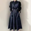 Casual Dresses 2022 Spring Korean Windbreaker Shirts Maxi Long Party Black Dress Elegant Women Women Vestido Vintage Shirt Harajuku ol