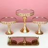 Ustensiles de cuisson 3 -9pcs Ensembles de supports à gâteaux en cristal doré Cupcake Sweet Table Candy Bar Décoration avec plateau