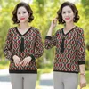 Camisetas para mujeres Tada V-Conco Vuello Camiseta Mujer Media Edad Madre Manga TEE Top Top Spring Autumn Knitting