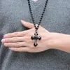 Collane con ciondolo Collana di amuleto con croce di ossidiana in pietra naturale Pendenti intagliati a mano con catena di perline fortunate per gioielli da donna