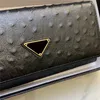 レジャーメタルトライアングルデザイナーウォレットユニセックスカードホルダーコインバッグ本物の革の長い財布