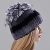 Beanie/Totenkopfkappen Russische Wintermütze aus echtem Pelz, natürliches Rex-Kaninchenfell, warme Mütze für Damen, gestrickt, 100 % Echtpelzmützen 220922