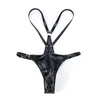 Briefs Panties Men Leather G Strings Thong With V-shaped Straps Open Penis Pouch SM Bondage Cock Cage Chastity Panty Club Costume Sexy Lingerie 220922