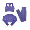 Aktive Sets 5-teiliges nahtloses Damen-Yoga-Set, Fitness, langärmeliges Crop-Top, hohe Taille, Leggings, Trainingsanzug, Workout, Activewear