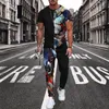 Tute da uomo stampate in 3D Tendenza casual Abiti oversize Tuta sportiva estiva T-shirt manica corta Pantaloni lunghi Uomo 2 pezzi Tuta da uomo 220922