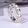Cluster Rings Handmade Across ring White Yellow Gold Filled AAAAA Zircon cz Wedding Band for women Men Statement Party Jewelry 220921