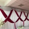 Feestdecoratie witte bruiloft achterdrop bordeaux ijs zijde en zilveren pailliced ​​swag gordes voor 3mx6m gordijnevenement