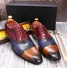 Size 8-15 Handmade Dress Shoes Mens Wingtip Oxfords Green & Camel Genuine Calf Leather Classic Wedding Men Shoes Business Formal