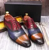 Größe 8-15 Handgefertigte Kleidschuhe Herren Wingtip Oxfords Grün Kamel Echtes Kalbsleder Klassische Hochzeit Herrenschuhe Business Formal