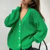 Femmes pull col en V solide luxe Cardigan lâche épaississement garder au chaud doux gluant pull manteau