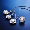 Halskette Ohrringe Set TY153 Runde silberne Perle Blumenring dreiteiliger Hochzeitsbraut