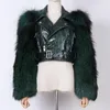 Women's Leather YOLOAgain Fur Sleeve Crocodile Pattern Genuine Jacket Women