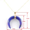 New Natural stone agates Quartz Crystal Pendant Mix Stone Crescent Moon Gold Colors Necklace Women Fashion Jewelry BO951