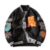 Men's Jackets Hip Hop Patchwork Baseball Mens Letter Daisy Flowers Patch Leather Bomber Men Spring Oversized Streetwear Coats