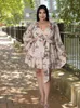 Robes de taille plus élégante pour femmes vêtements robe à manches longues avec imprimé floral court en mousseline de mousseline