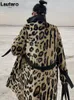 Women's Fur Faux Lautaro Winter Long Leopard Print Warm Fluffy Trench Coat for Women Sleeve Double Breasted European Fashion 220922