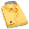 Vestido masculino camisa masculina masculina punhos franceses mangas compridas Mangas compridas azuis azuis amarelos de lapela masculina camisa de casamento em festa de casamento