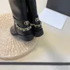 Womens Long Boots Designer Middle Boots Fashion Chain Decoration importou couro de couro