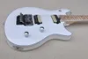 Guitarra eléctrica blanca personalizada de fábrica con herrajes cromados, diapasón de arce, puente de roca doble, se puede personalizar