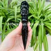 Natural Black Obsidian Amulet Vajra Dorje Phurba Art Hand Carved Quartz Crystal Stone Tibetan Buddhist Ceremonial Vajrakila Pestle Reiki Healing Meditation Gift