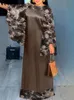 Casual jurken Vonda herfst lange maxi jurk vrouwen o nek flare mouw geprinte geplooide vestido vintage gewaad losse oversize strand sundress 220922