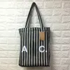 Vertical Striped Shoulder Bags Japan Style Canvas Fahion Casual Basket Bag