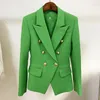 Abiti da donna Blazer in lino di cotone blu Blazer da donna casual classico verde con giacche da abito slim doppiopetto in oro