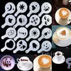 16 Pcs/set Fancy Coffees Printing Model Coffee Stencils Coffee-Drawing Cappuccino Mold Powdered Sugar Sieve Tools T9I002093