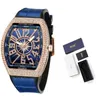 Armbanduhr Männer Mode Luxus Uhr Diamant ECED Out wasserdichte Quarz Armbanduhr Blue Silicone Band Party Casual Kleid Uhren