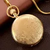 Pocket Watches Retro Elegant Gold Copper Self-Wind Mechanical Watch Luxury Pendant Antik klocka Gift med kedja Automatisk hane