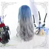 Suministros de fiesta mujer largo ondulado azul gris cambio Gradual flequillo peluca mujeres pelucas rizadas Lolita Cosplay