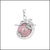 Charms Chinese Dragon Wrapped Natural Stone Pendant ketting Handgemaakte Ronde Balvorm Rose Quartz Wit Crystal Bead NE Dhseller2010 DHZDG