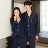 Herren-Nachtwäsche FZSLCYIYI Sommerpaar Einfarbige Pyjamas Set Frühlingsliebhaber Männer Frauen Langarmhosen Satin Homewear Nachtwäsche