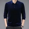 Polos masculinos de alta qualidade de veludo dourado de luxo camisa de p￳lo de luxo masculino tee de manga longa homme casual slim fit camisa t1129 220922