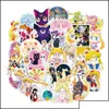 ملصقات الحائط 50pcs/مجموعة Sailor Moon Girls مقاومة للماء لالتمثيل الحتمي المحمول الغيتار للاصكي